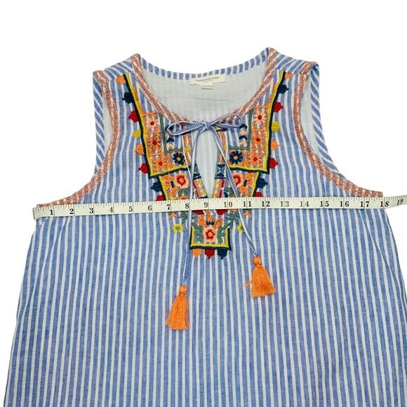 Beach Lunch Lounge Pin Strip Embroidered Cotton Linen Blend Drop Waist D… - Picture 11 of 14